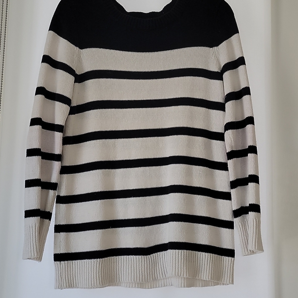 Striped long sleeve sweater with maroon elbow pads